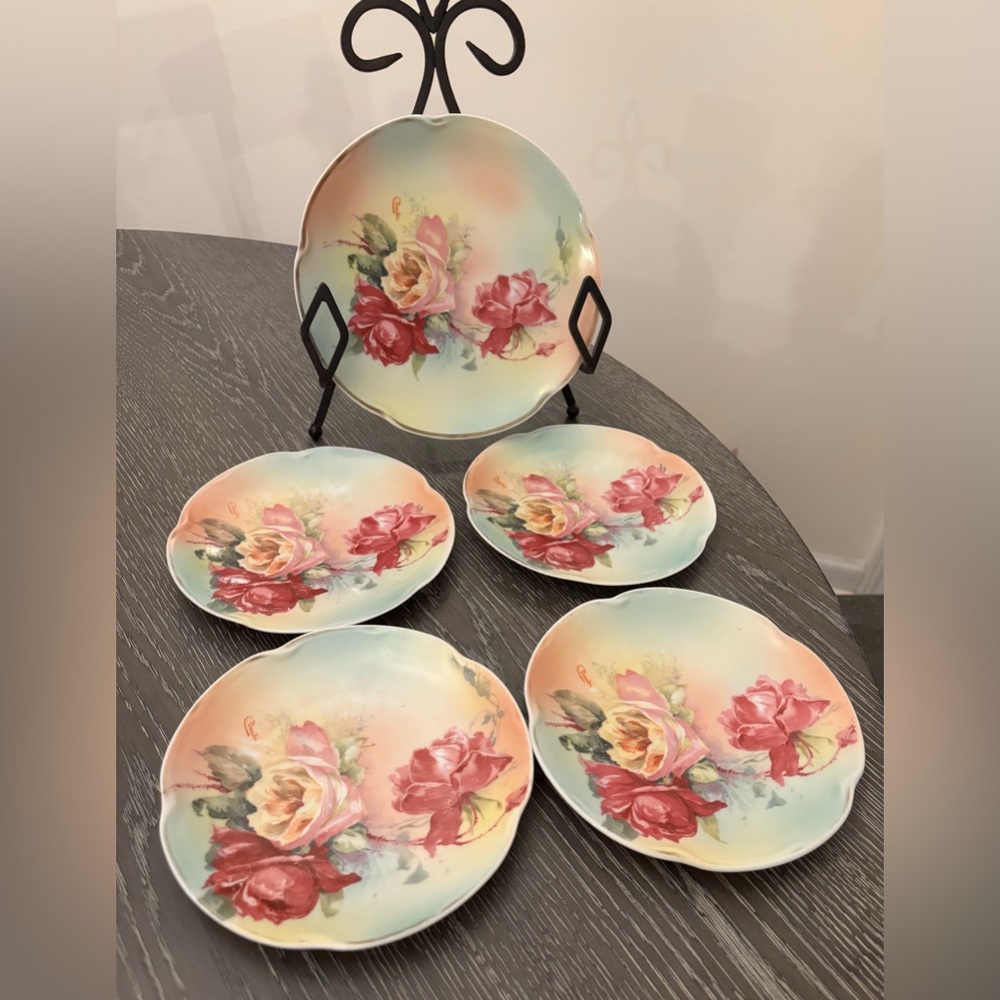 Vintage 1930’s-40’s J&C Bavaria Plates Louise Pattern Hand Painted Set of 5